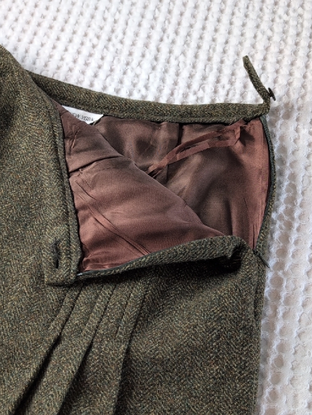 Pleated Tweed A-Line Above Knee Skirt - Olive - Picture 7 of 9